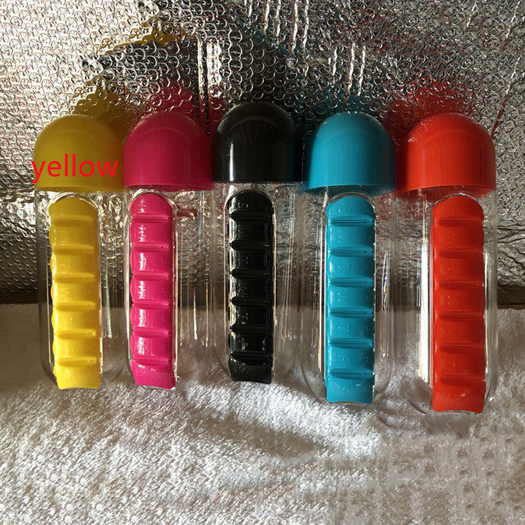 Water Bottle With Pillbox Plastic Drink Bottle with Medicine Pills Box Travel 7 Days Drug Organizer Drinking Container