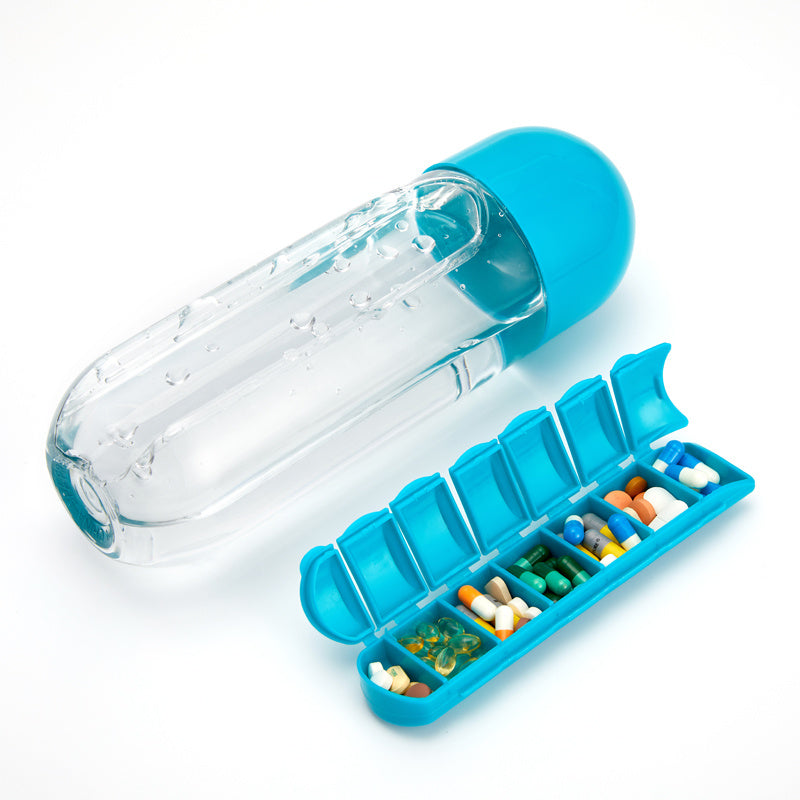 Water Bottle With Pillbox Plastic Drink Bottle with Medicine Pills Box Travel 7 Days Drug Organizer Drinking Container