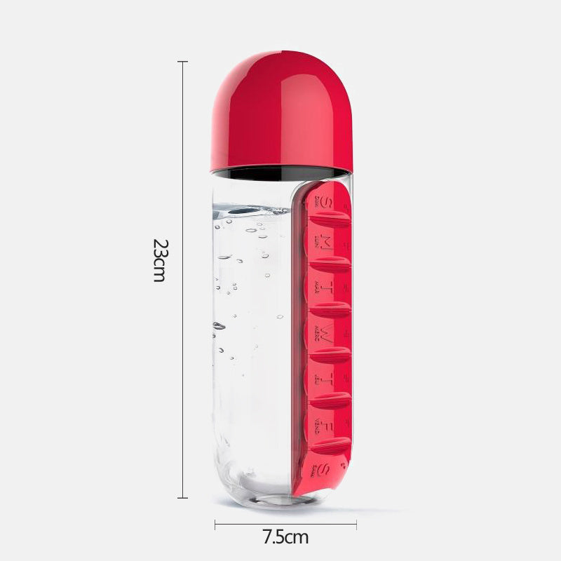 Water Bottle With Pillbox Plastic Drink Bottle with Medicine Pills Box Travel 7 Days Drug Organizer Drinking Container