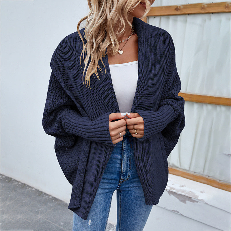 New Loose Knitted Sweater Solid Colour Bat Sleeve Large Lapel Cardigan Autumn And Winter Fashion Jacket For Women Clothing