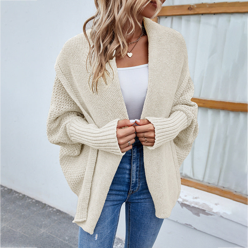 New Loose Knitted Sweater Solid Colour Bat Sleeve Large Lapel Cardigan Autumn And Winter Fashion Jacket For Women Clothing