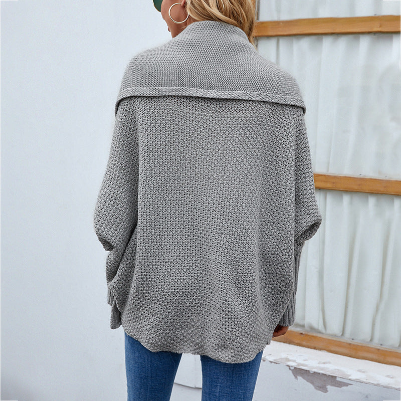 New Loose Knitted Sweater Solid Colour Bat Sleeve Large Lapel Cardigan Autumn And Winter Fashion Jacket For Women Clothing