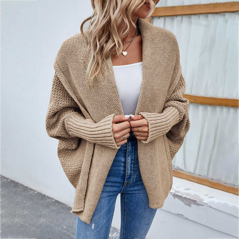 New Loose Knitted Sweater Solid Colour Bat Sleeve Large Lapel Cardigan Autumn And Winter Fashion Jacket For Women Clothing