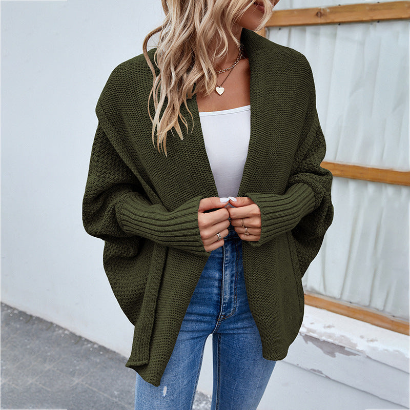 New Loose Knitted Sweater Solid Colour Bat Sleeve Large Lapel Cardigan Autumn And Winter Fashion Jacket For Women Clothing