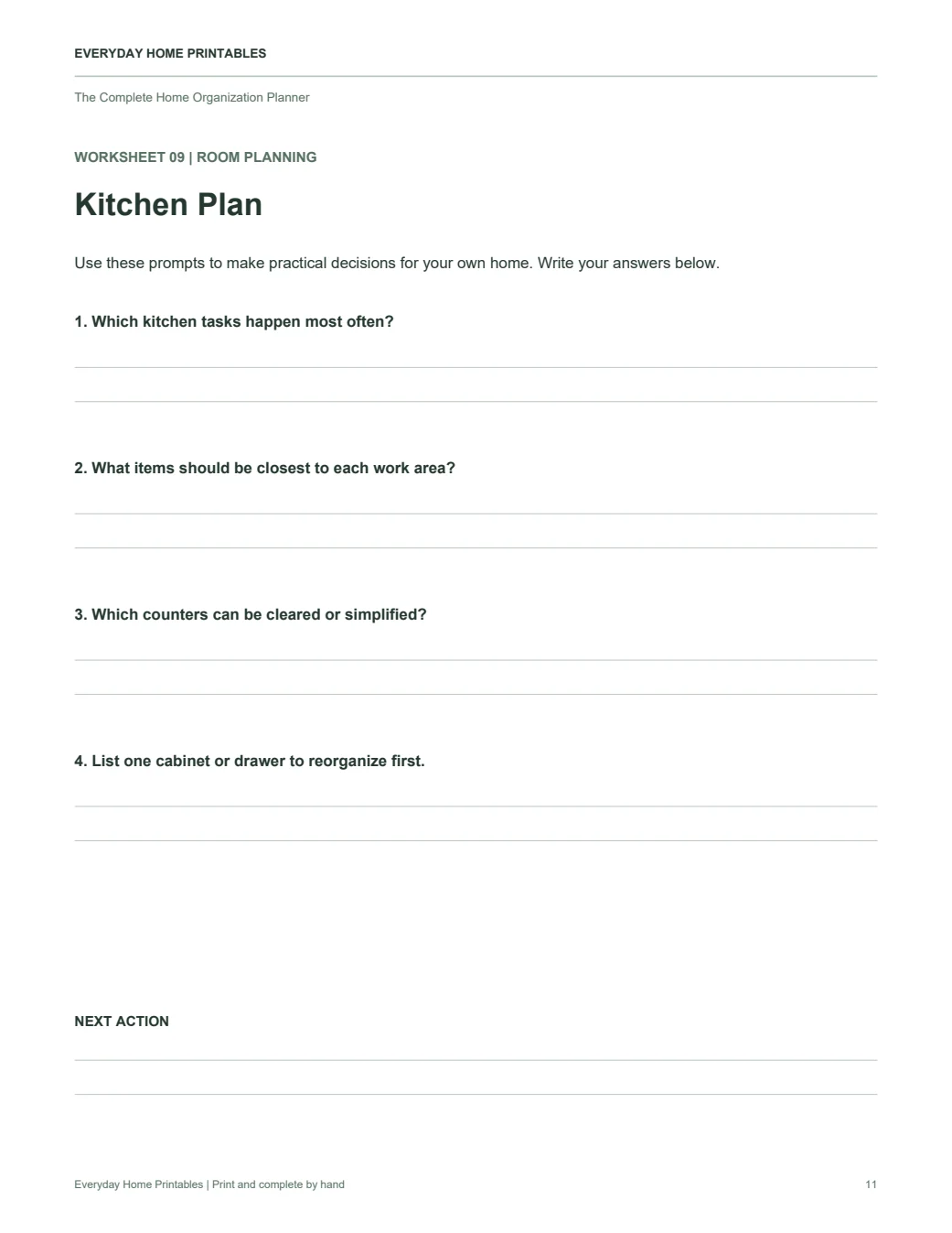 Kitchen Plan, actual printable worksheet